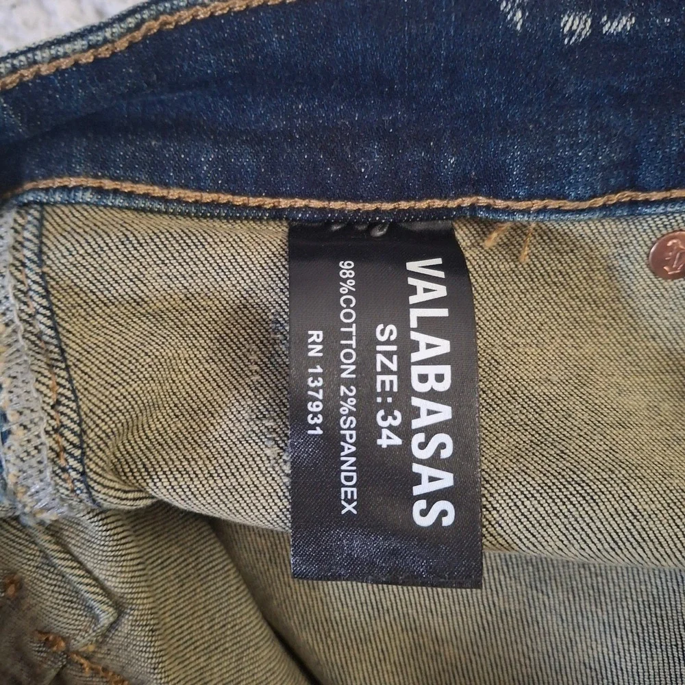 Valabasas Cargo Jeans Mens 34x36 Blue Distressed Stacked Flare Patch Pockets